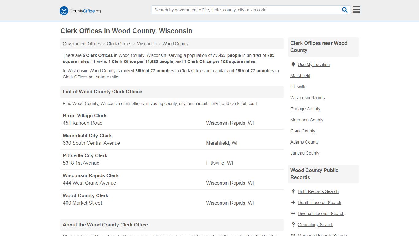 Clerk Offices - Wood County, WI (County & Court Records)